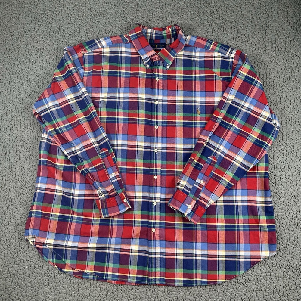 Ralph Lauren 100% Cotton Multi Color Plaid Shirt Size 3XB Button Down Preppy